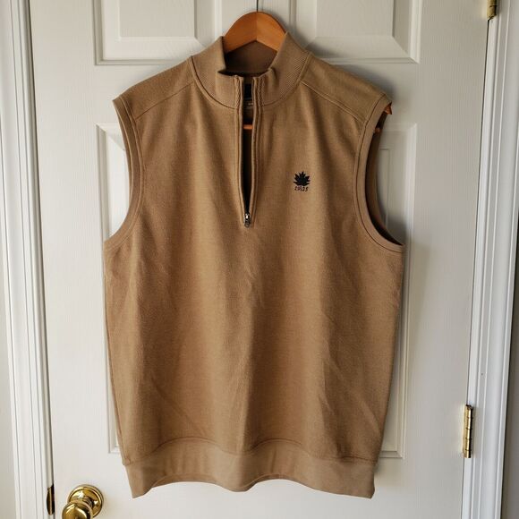 Greg Norman Men's Sweater Vest M Tan 1/4 Zip Cotton Polyester Blend - Picture 1 of 4